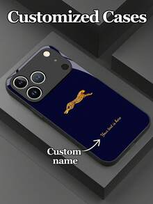 防震猛獸客製化強化玻璃手機殼，金色豹紋設計與文字，適用於 Phone 17 Pro Max/17 Air/16 Pro/15/S25 Ultra/S24 Ultra/Note 14/Mi 11，適合家人朋友的生日週年禮物，美感風格裝飾單品 - 黑色 - 查看 5