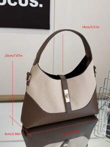 Bolso tipo dumpling con diseño de bloques de color, bolso versátil de hombro y bandolera portátil para ir y venir, bolso de mano, adecuado para el uso diario y citas casuales - Marrón - Ver 8