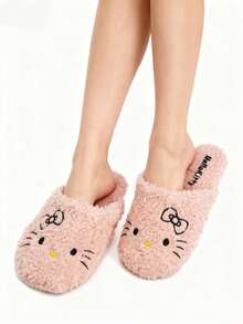 Sanrio Kuromi & Hello Kitty & Cinnamoroll Woman Closed Toe Lovely Warm Non-Slip Flat Plush Slippers Suitable For Winter Home, Sanrio Shoes, Furry Slippers, Fluffy Slipperswinter