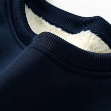 Men's Autumn/Winter Warm Sherpa Fleece Pullover Sweatshirt, Casual For Daily, Commuting, Outdoor Sports, Thermal Lined For Extra Warmth, Minimalist Crew Neck Design