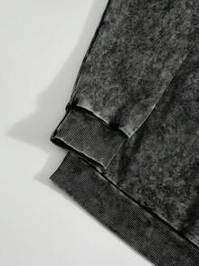 男士街头时尚秋季水洗做旧效果黑色套头卫衣深色系长袖适合日常休闲穿着，可作为男友礼物 - 黑色 - 查看 6