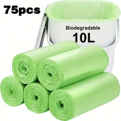 5 Rolls 75pcs Trash Bags, 45.01 X 50.01 Cm, Plastic Material, Multi-Purpose Disposable Garbage Bags, Suitable For Home, Kitchen, Office, School, Outdoor, Bathroom - Green, With " 10L" Label, Office Supplies | Bags | Plastic Structure, Trash Can Liners