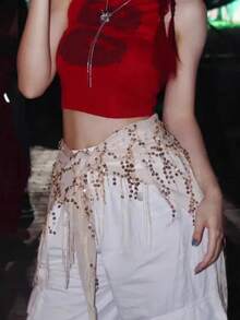 1件 140cm*80cm 女士肚皮舞服装亮片流苏三角肚皮舞臀巾 女士泰式/阿拉伯舞裙腰带 - 彩色 - 查看 3