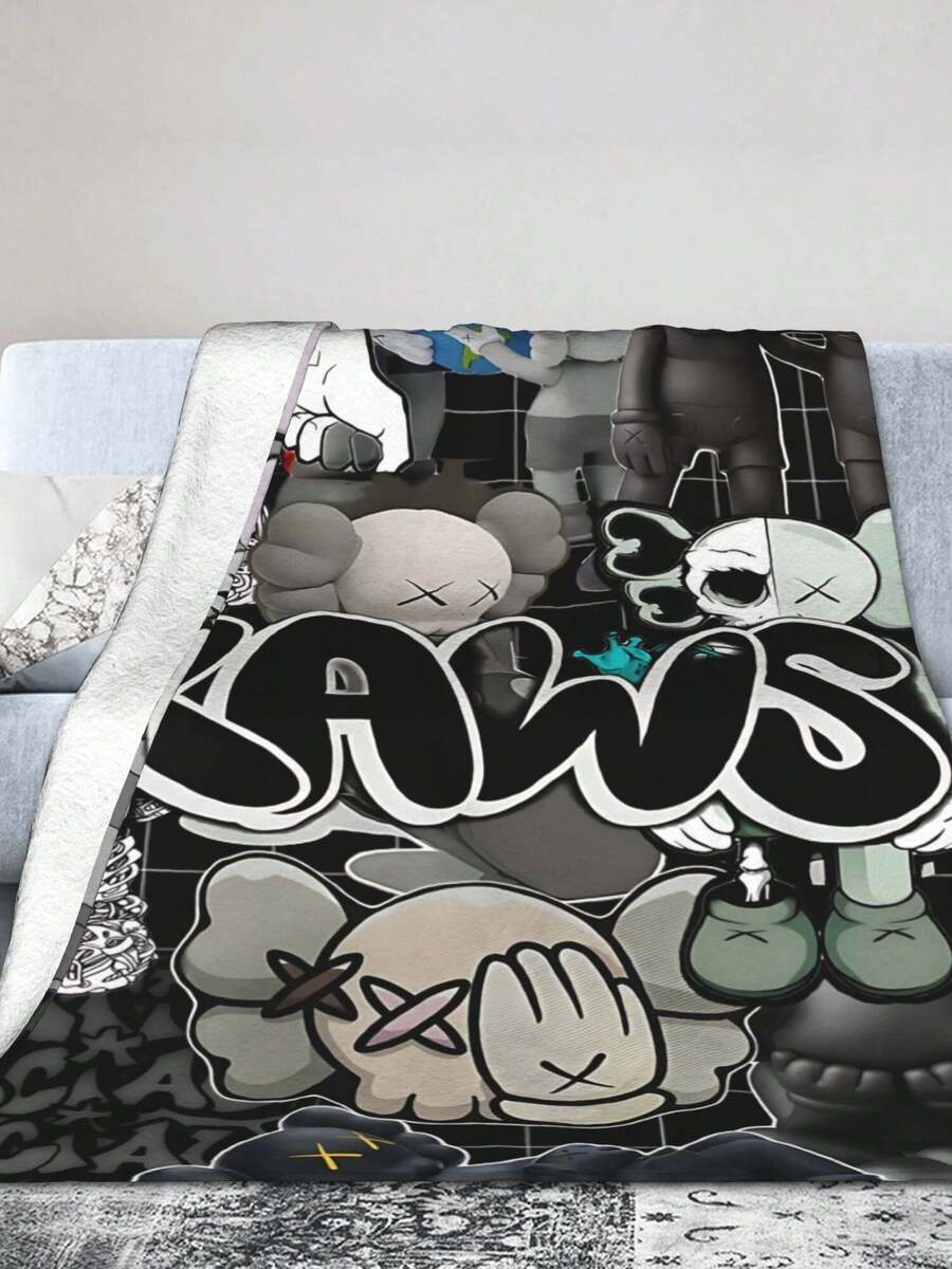 Kawss Kawaii Kaw Blanket The Ultimate Anime Fan Gift - Luxuriously Soft Flannel Blanket, Cartoon Printed Throw For Home, Camping, Travel, Perfect For Christmas & Birthdays - màu đen - Xem 1