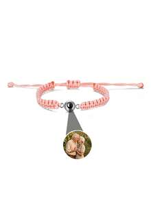 Customized New Projection Bracelet, Stainless Steel Round Photo Bracelet, Colorful Woven Projection Bracelet, Adjustable, Christmas Gift Red Stylish, Fall Fashion, Casual, Contracted, Simple, Unisex Stylish - Style Second-hand Chain - View 9