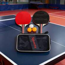 2支乒乓球拍+3个乒乓球+1个收纳袋，高弹力初学者乒乓球套装，儿童/学生专业级单/双面球拍