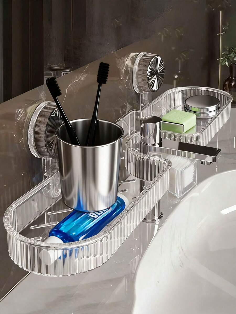 1 Peça Suporte de Parede Ajustável com Ventosa, Sem Adesivo, para Armazenar Artigos de Higiene, Suprimentos de Banheiro e Cosméticos, com Função de Drenagem, Adequado para Diversos Tamanhos de Torneira, Alta Capacidade de Carga, Presente Ideal para Férias
