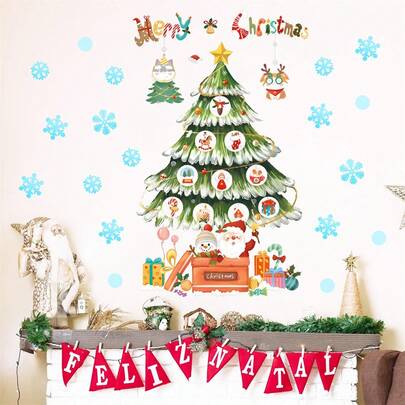 Christmas Wall Sticker Glow In The Dark Santa Claus Tree Adhesive PVC Art Mural DIY Home Decor