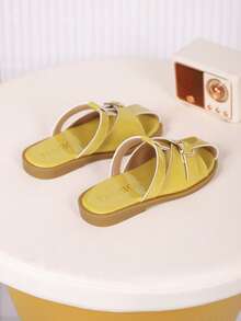 1双女童凉鞋，新款蝴蝶结公主鞋，松紧带设计，软底休闲沙滩鞋，适合夏季穿着 - 黃色 - 查看 6