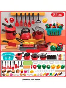 Kids Kitchen Fruit Cutting Playset, Vegetable Pretend Play Toy, Cake Cutting Toy For Boys And Girls - Multicolor - View 12