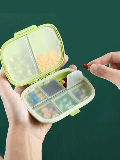 1pc 8-Slot Pill Box, Portable Sealed Pill Case, Mini Waterproof Moisture-Proof Travel Pill Storage Box, Small Pill Box, Pocket Pill Box, Wallet Vitamin Fish Oil Divider Box, Container Pill Box, Suitable For Outdoor Camping, Hiking, Fishing, Moisture-Proof, Mountaineering, Travel