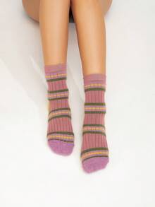 Women's Sexy Pearl Ribbon Bow Decor Mid-Calf Socks, Sweet Ballet Style - Watermelon Pink - View 5