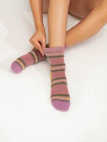 Women's Sexy Pearl Ribbon Bow Decor Mid-Calf Socks, Sweet Ballet Style - Watermelon Pink - View 7