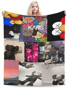 Kawss Kawaii Kaw Blanket The Ultimate Anime Fan Gift - Luxuriously Soft Flannel Blanket, Cartoon Printed Throw For Home, Camping, Travel, Perfect For Christmas & Birthdays - 黑色 - 查看 3