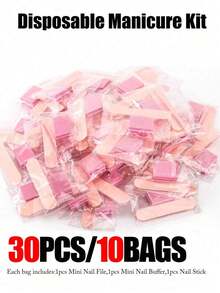 60/30/15/3pcs One-Time Manicure Set - 30pcs Individually Packaged Manicure Tools Box: Mini Nail Files, Mini Nail Buffers, Manicure Sticks (Suitable For Salon And Home), Nail Care, Artificial Nails Dedicated Manicure Tools, Back To School Essential