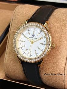 Pablo Raez 1pc 18K Gold Ladies Watches Stainless Steel Jewelry Vintage Accessories Charming Women Wristwatch Luxury Crystal Dress Watch Original Non Tarnish Golden Color Elegant Brand New AAA Design Quartz Watch For Lady Fahionable White Face With Rhinestone Display High Quality Woman Popular Wristwatch 50M Waterproof Soft - one-size - View 5