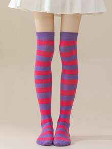 1 Pair Women's Cosplay Anime Striped Thigh High Socks, Long Over-The-Knee Socks For Holiday Atmosphere, Party, Performance - Multicolor - View 17