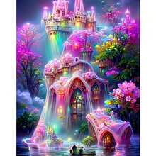 1pc 5D Diamond Painting Kit - "Glowing Fairytale Castle Wonderland" - Large Size Full Diamond Art DIY Diamond Painting Set, Frameless Mosaic Full Round Acrylic Diamond Art DIY Diamond Painting Set, Suitable For Home And Office Desktop Decor, Tabletop Decor And Wall Decor, Ideal Home Decor Gift For Living Room, Bedroom, Study - Multicolor - View 2