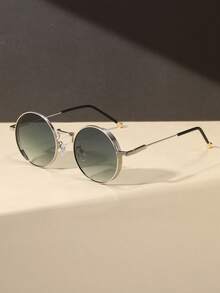 1pc Metal Round Women Fashion Glasses For Tropical Beach Vacay Outdoor Travel Shopping Street-Photography Accessories