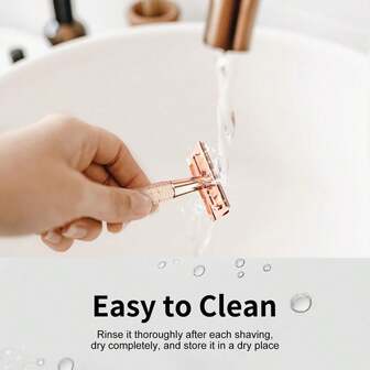 Rose Gold Double-Edge Razor With 10 Blades, Unisex, And Reusable For Home And Travel.