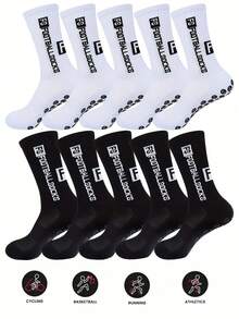 2/6/10/12 Pcs Men Cushion Crew Socks Sport Grip Socks Exercise Athletic Football Basketball Rugby Cycling Running, For Gym, Fall