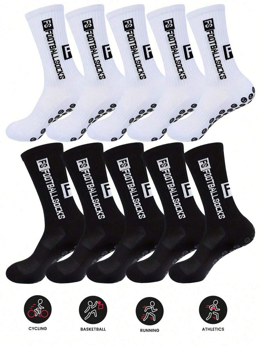 2/6/10/12 Pcs Men Cushion Crew Socks Sport Grip Socks Exercise Athletic Football Basketball Rugby Cycling Running, For Gym, Fall