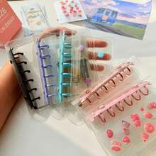 A7彩色透明便携式活页夹双按扣设计更美观交易卡活页夹透明贴纸簿封口簿贴纸簿照片收纳袋可当相册省钱计划手册笔记本贴纸簿办公文具用品 - 彩色 - 查看 2
