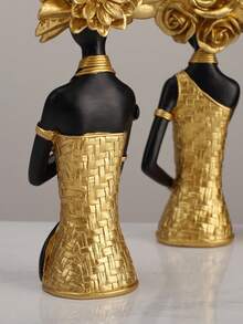 Easegen Home 1 Piece Hand-Painted Resin African Lady Sculpture, Modern Gold Dress Woman Statue With Floral Headpiece, Elegant Art Figurine For Home Decoration And Gift - Gold - View 9