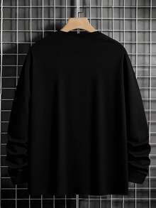 Áo thun nam cổ tròn tay dài cỡ lớn, in hình đường phố thời trang, dễ mặc, đa năng - màu đen - Xem 2