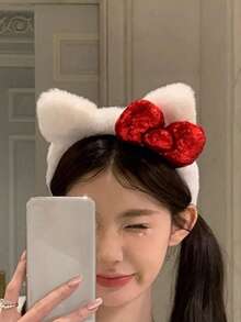 Tom's Cat Ear Plush Headband, S Casual Photo Hair Accessories, Headband With Bow, Polyester Fiber, Suitable For All Seasons Valentines,Hairband,Hair Hoop Headbands ,Gifts Head Accessories - Multicolor - View 2