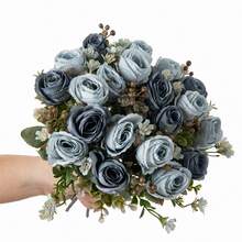 1/80 Stücke künstlicher Rosenstrauß, gestickte Kugel, gemischte Pfingstrosen, Brautstrauß, Hochzeitsdekoration, DIY-Kranzmaterial, Geburtstagsdekoration, Esszimmer, Wohnzimmer, Vase, Garten, Valentinstag, Neujahrsgeschenk - Blau - Übersicht 3