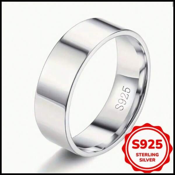 4mm Titanium Steel Plated S925 Silver Plain Ring, Non-Fading Wedding/Engagement Ring, Fashionable & Elegant Jewelry Gift, Eternal Style, Suitable For Casual Wear And Party, Christmas, Birthday, Holiday, Best Friend Gift