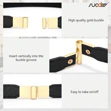 SUOSDEY 4 Pack Women Elastic Belt, Ladies Stretch Belt Dresses Pants Thin Waist Gold Belt - 黑+棕+紅+白 - 查看 4