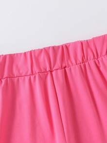 女童夏季上衣和短裤两件套，宽松短袖T恤套装，休闲简约风格，适合夏季穿着，适合上学/运动/户外活动 - 玫紅色 - 查看 8