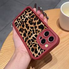 Funda protectora de precisión a prueba de caídas, impermeable, resistente a los golpes y a los arañazos, con estampado de leopardo rojo vino de TPU para Apple  6/7/8/X/Xs/Xr/Xs Max/11/12/13/14/15/16Pro Max - 1 pieza - Ver 2