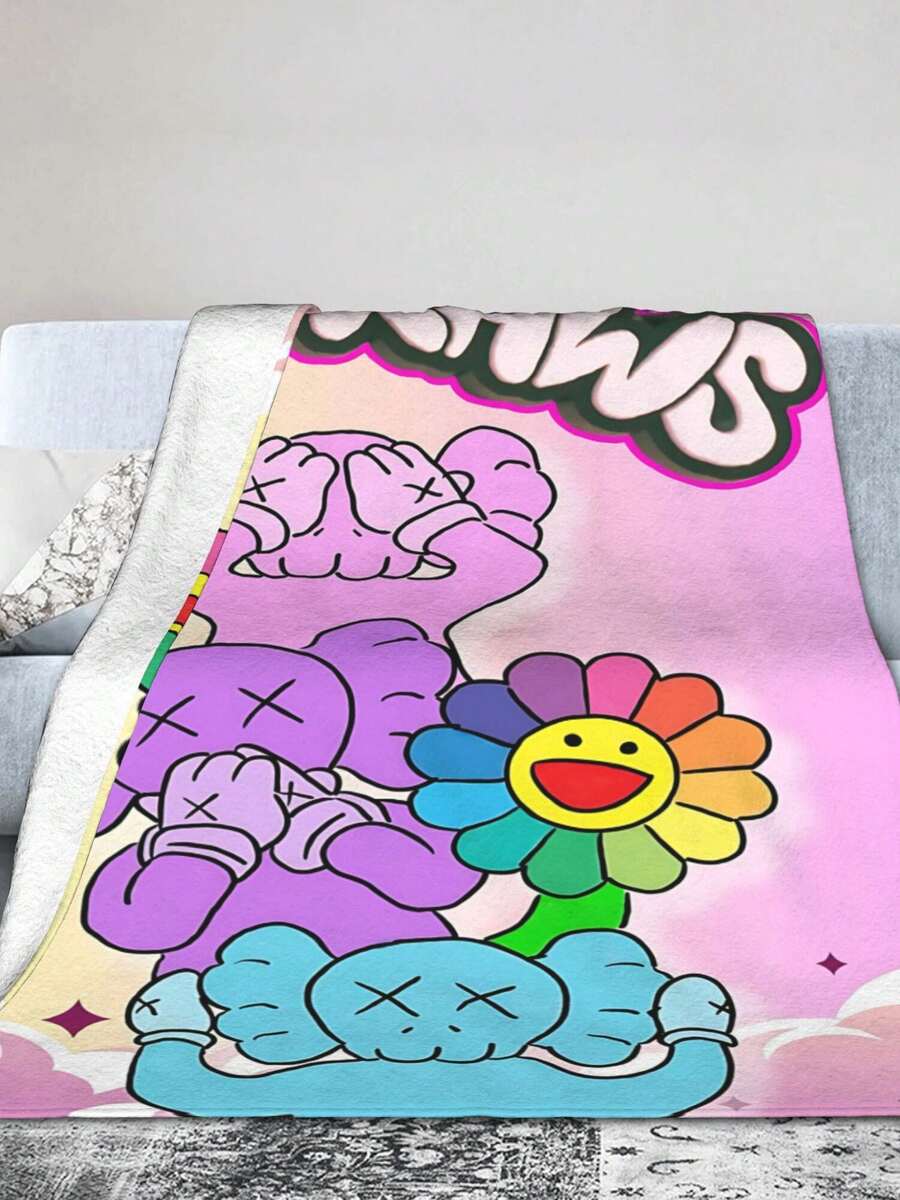 Kawss Kawaii Kaw Blanket The Ultimate Anime Fan Gift - Luxuriously Soft Flannel Blanket, Cartoon Printed Throw For Home, Camping, Travel, Perfect For Christmas & Birthdays - 黑色 - 查看 1
