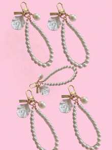 1/5pcs Shell Pearl Chain Mobile Phone Case Bag Pendant Keychain
