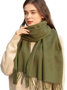 Thick Long Shawl/Blanket, 280g - Verde-musgo - View 2