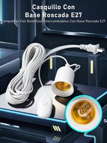 Portalámparas Soporte de Base para Lampara, Soporte colgante de 5m, casquillo E27 con Cable para lámpara de sal con Cable de alimentación - Tipo de Enchufe A USA (110-127V) - Ver 4