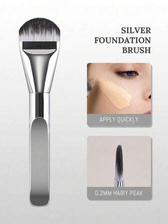 Silver Foundation Brush With 0.2mm Hairy Peak - Professional Flat Top Brush For Quick & Seamless Liquid/Cream Foundation Application, Ultra-Dense Bristles For Airbrushed Finish, Essential Makeup Tool For Flawless Complexion,Foundation Brush,Concealer Brush,Blush Brush,Contour Brush,Blush Brush,Bronzer Brush,Powder Brush,Foundation Brush,Blush Brush
