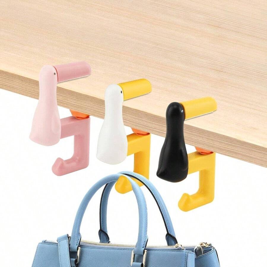3 Pcs Portable Duck Shaped Detachable Table Hook, Foldable Non - Slip Bag Hanger, No - Drill Purse Hanger Bag Clamp School/Office Desk And Travel - 3種顏色 - 查看 1