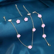 4pcs/Set Elegant Golden Five-Petal Flower Design, Copper Material, Suitable For Daily Wear, Back To School Gift