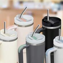 Set di cannucce in acciaio inossidabile, cannucce dritte e piegate riutilizzabili extra lunghe + spazzolino per la pulizia, adatte per tazze da 20 once, compatibili con caffè, tè al latte, cocktail, regalo di Natale portatile - cannucce in acciaio inossidabile - Visualizzare 8