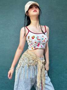 1件 140cm*80cm 女士肚皮舞服装亮片流苏三角肚皮舞臀巾 女士泰式/阿拉伯舞裙腰带 - 彩色 - 查看 9