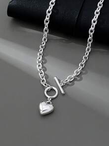 1pc Fashionable Elegant Simple & Chic Heart Pendant Necklace - Silver - View 3