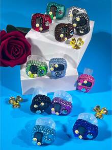 花朵水钻装饰指环计数器，指环式祈祷诵经计数装置 - 彩色 - 查看 2