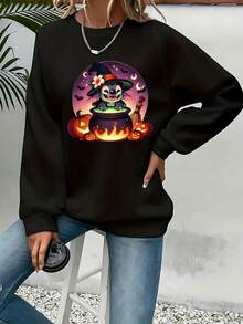 Sudadera gráfica de Pesadilla antes de Navidad para mujer - Licencia oficial de Halloween y Navidad, jersey casual de cuello redondo suave para fans, ropa de otoño e invierno (lavable a máquina) - Negro - Ver 1