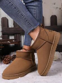 Damen Dicke Warme Schneestiefel, Neue Koreanische Version Dicke Sohle Winterstiefel, Thermisch Gefütterte Kurze Stiefel, Kunstleder Stiefel