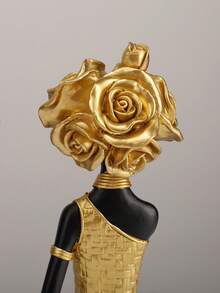 Easegen Home 1 Piece Hand-Painted Resin African Lady Sculpture, Modern Gold Dress Woman Statue With Floral Headpiece, Elegant Art Figurine For Home Decoration And Gift - Gold - View 8