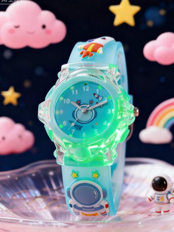 1pc Kids Cute 3D Astronaut & Unicorn Print Silicone Quartz Watch, Suitable For Birthday Gift, Singles' Day, Halloween Gift